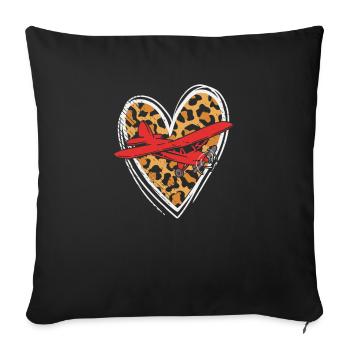 RC Model Airplane Love Ground Pilot Plane Leopard - Throw Pillow Cover 17.5” x 17.5” - black - Front