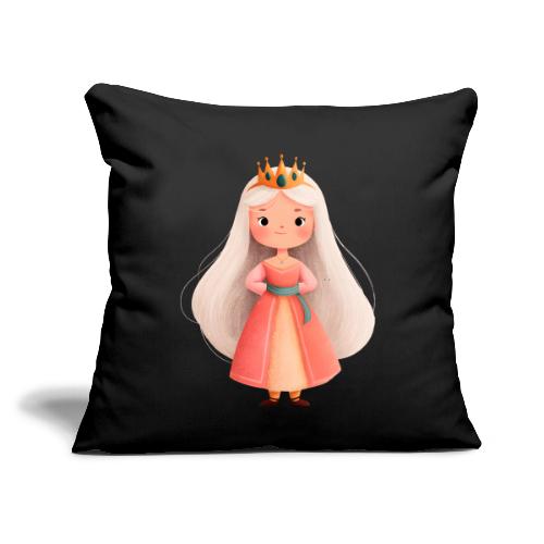 Cute Cartoon Little Princess with Long Hair - Throw Pillow Cover 17.5” x 17.5”
