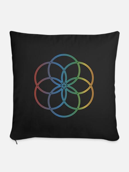 Colorful Seed of Life - Throw Pillow Cover 17.5” x 17.5” - black - Back