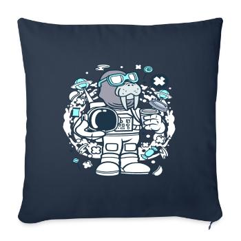 Walrus Astronaut - Throw Pillow Cover 17.5” x 17.5” - navy - Front