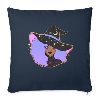 Witch Girl - Throw Pillow Cover 17.5” x 17.5” - navy - Front