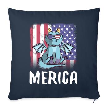 Merica Dragon USA American Flag - Throw Pillow Cover 17.5” x 17.5” - navy - Front
