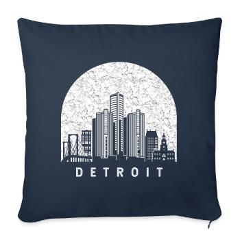 Detroit Michigan Skyline - Throw Pillow Cover 17.5” x 17.5” - navy - Front