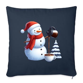 Snowman having coffee - Throw Pillow Cover 17.5” x 17.5” - navy - Front