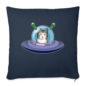 Cat Ufo - Throw Pillow Cover 17.5” x 17.5” - navy - Front