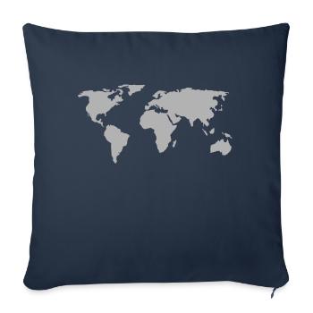 World Map - Throw Pillow Cover 17.5” x 17.5” - navy - Front