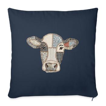 Patchwork Cow Portrait - Throw Pillow Cover 17.5” x 17.5” - navy - Front