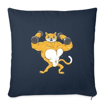 Weightlifting Cat - Throw Pillow Cover 17.5” x 17.5” - navy - Front