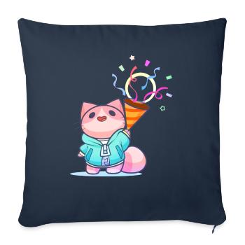 Celebration Cat - Throw Pillow Cover 17.5” x 17.5” - navy - Front