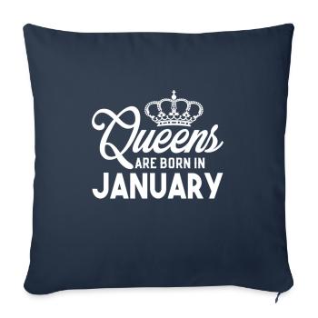 Queens Are Born in January - Throw Pillow Cover 17.5” x 17.5” - navy - Front