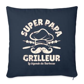 Tablier super papa grilleur humour barbecue cadeau - Throw Pillow Cover 17.5” x 17.5” - navy - Front