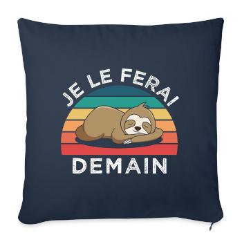 Paresseux humour je le ferai demain cadeau - Throw Pillow Cover 17.5” x 17.5” - navy - Front