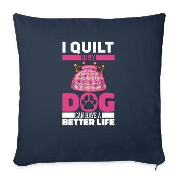 Quilting Dog - Throw Pillow Cover 17.5” x 17.5” - navy - Front