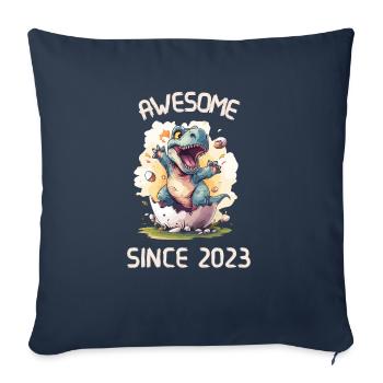 Dino Jumping Egg Birthday Party Awesome Since 2023 - Throw Pillow Cover 17.5” x 17.5” - navy - Front