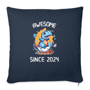 Dino Jumping Egg Birthday Party Awesome Since 2024 - Throw Pillow Cover 17.5” x 17.5” - navy - Front