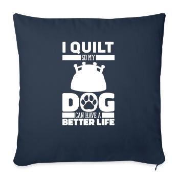 Quilting Dog - Throw Pillow Cover 17.5” x 17.5” - navy - Front