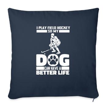 Field Hockey Dog - Throw Pillow Cover 17.5” x 17.5” - navy - Front