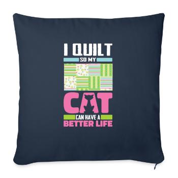 Quilting Cat - Throw Pillow Cover 17.5” x 17.5” - navy - Front