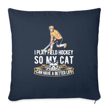 Field Hockey Cat - Throw Pillow Cover 17.5” x 17.5” - navy - Front
