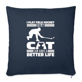 Field Hockey Cat - Throw Pillow Cover 17.5” x 17.5” - navy - Front