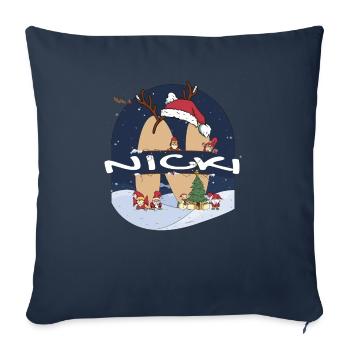 Awesome Nick Name w Santa Hat in Xmas Theme - Throw Pillow Cover 17.5” x 17.5” - navy - Front