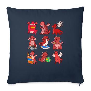 Books Shirt, Dragon Book Breathing Papers Pages - Throw Pillow Cover 17.5” x 17.5” - navy - Front