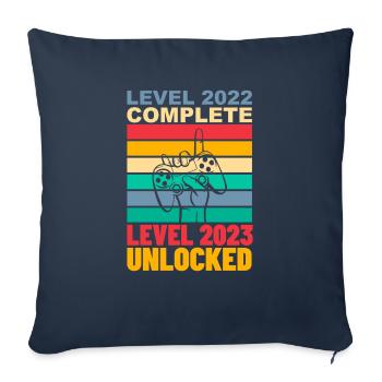 LEVEL 2022 COMPLETE LEVEL 2023 UNLOCKED - Throw Pillow Cover 17.5” x 17.5” - navy - Front