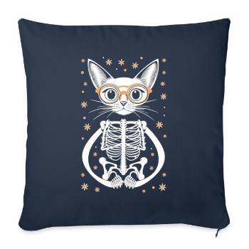 Skeleton Cat - Throw Pillow Cover 17.5” x 17.5” - navy - Front