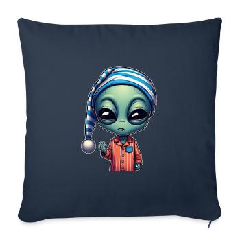 Sleepy Alien in Pajamas - Throw Pillow Cover 17.5” x 17.5” - navy - Front