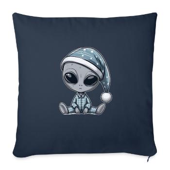 Sleepy Alien in Pajamas - Throw Pillow Cover 17.5” x 17.5” - navy - Front