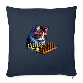 Cat Playing Chess - Throw Pillow Cover 17.5” x 17.5” - navy - Front