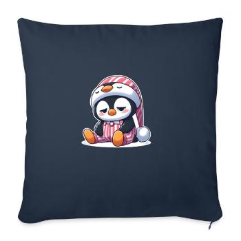 Sleepy penguin in pajamas - Throw Pillow Cover 17.5” x 17.5” - navy - Front