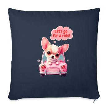 Chihuahua:Let's go for a ride! - Throw Pillow Cover 17.5” x 17.5” - navy - Front