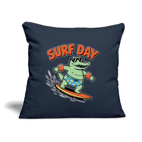 Surf Day Alligator - Gnarly Gator Surfer - Throw Pillow Cover 17.5” x 17.5”