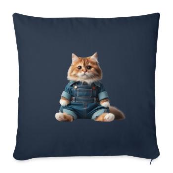 surprised cat - Throw Pillow Cover 17.5” x 17.5” - navy - Front
