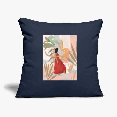 Red Dahlia summer flower - Throw Pillow Cover 17.5” x 17.5”