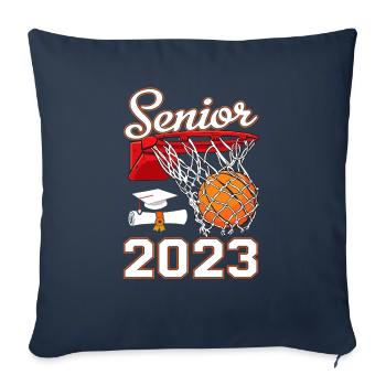 Graduate Senior Class Graduation Basketball - Throw Pillow Cover 17.5” x 17.5” - navy - Front