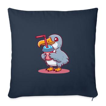 Shoe-billed stork drinks bubble tea - Throw Pillow Cover 17.5” x 17.5” - navy - Front