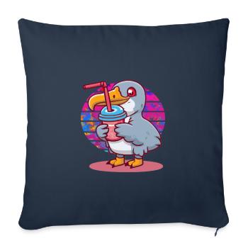 Shoe-billed stork drinks bubble tea - Throw Pillow Cover 17.5” x 17.5” - navy - Front
