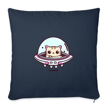 Cat in a UFO - Throw Pillow Cover 17.5” x 17.5” - navy - Front