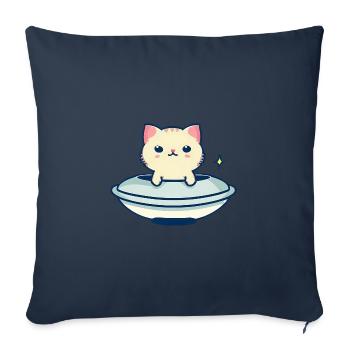 Cat in a UFO - Throw Pillow Cover 17.5” x 17.5” - navy - Front