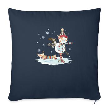 Watercolor Snowman And Dachshund - Throw Pillow Cover 17.5” x 17.5” - navy - Front