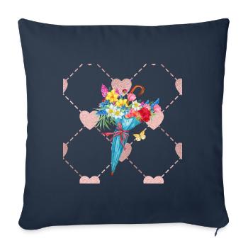 Umbrella under the flowers - Throw Pillow Cover 17.5” x 17.5” - navy - Front