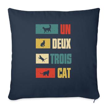 Un Deux Trois Cat Vintage Cat Lover - Throw Pillow Cover 17.5” x 17.5” - navy - Front