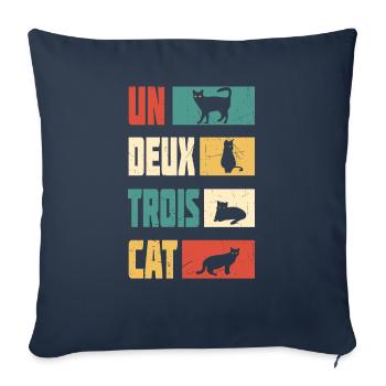 Vintage Un Deux Trois Cat - Throw Pillow Cover 17.5” x 17.5” - navy - Front