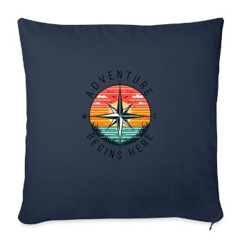 Adventure Begins Here Compass Rose - Throw Pillow Cover 17.5” x 17.5” - navy - Front
