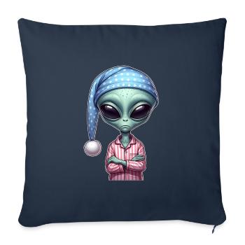 Sleepy Alien in Pajamas - Throw Pillow Cover 17.5” x 17.5” - navy - Front