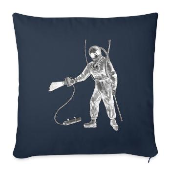 Vintage Diver with Helmet and an Underwater Lamp - Throw Pillow Cover 17.5” x 17.5” - navy - Front