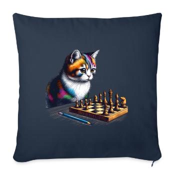 Cat Playing Chess - Throw Pillow Cover 17.5” x 17.5” - navy - Front