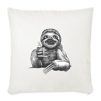 Sloth Drinking Coffee – Cute Lazy Morning Coffee - Throw Pillow Cover 17.5” x 17.5” - natural white - Front